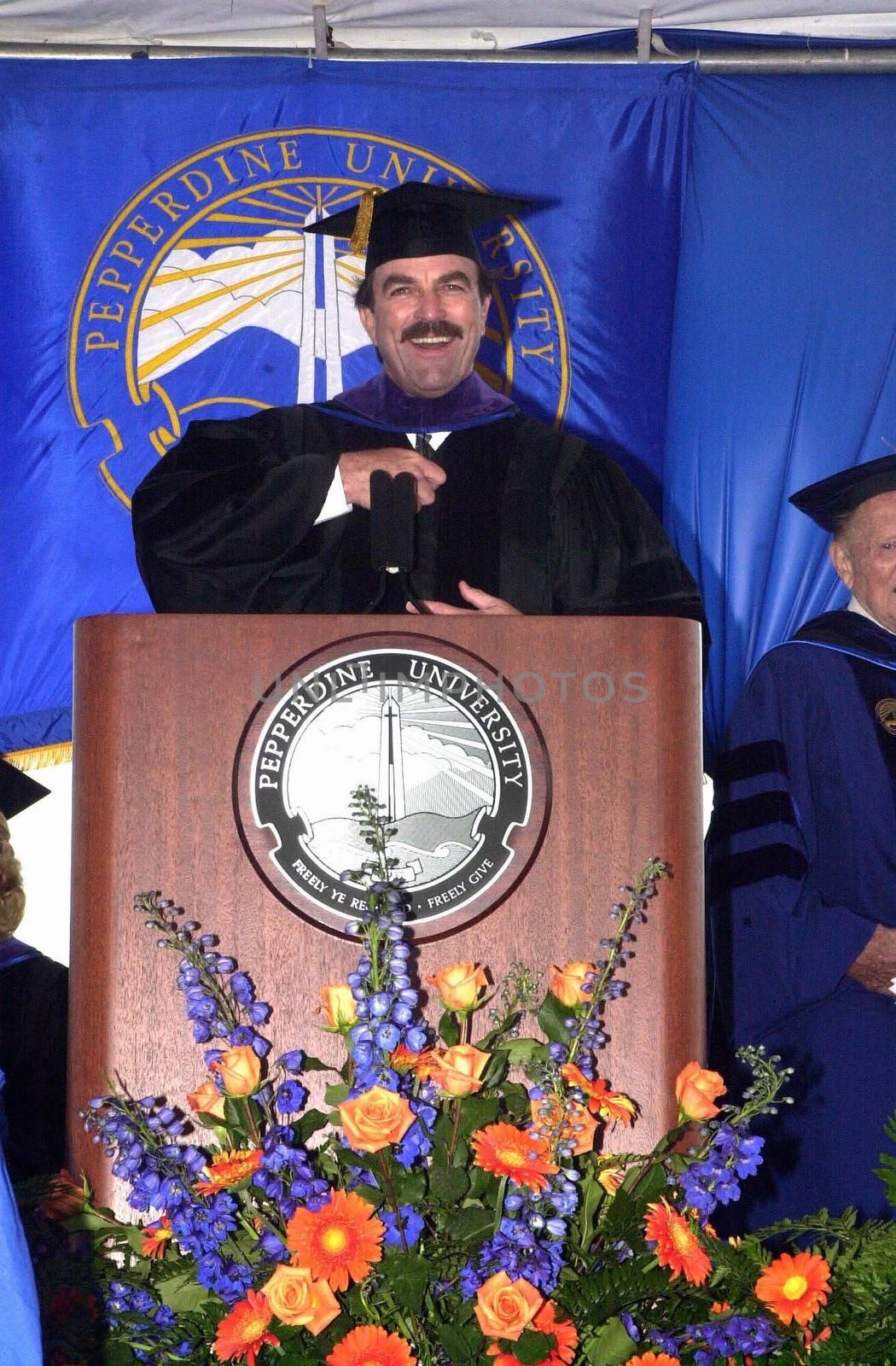 Tom Selleck at Pepperdine University in Malibu, to receive an honorary doctorate, 04-29-00