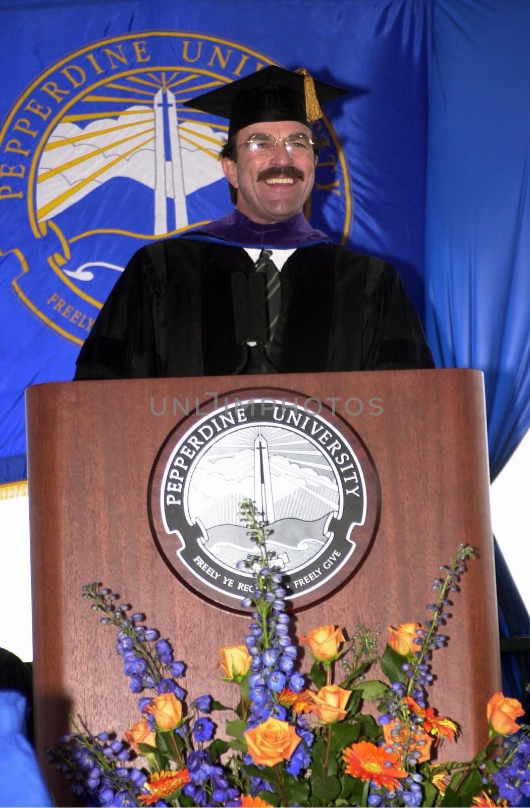 Tom Selleck at Pepperdine University in Malibu, to receive an honorary doctorate, 04-29-00