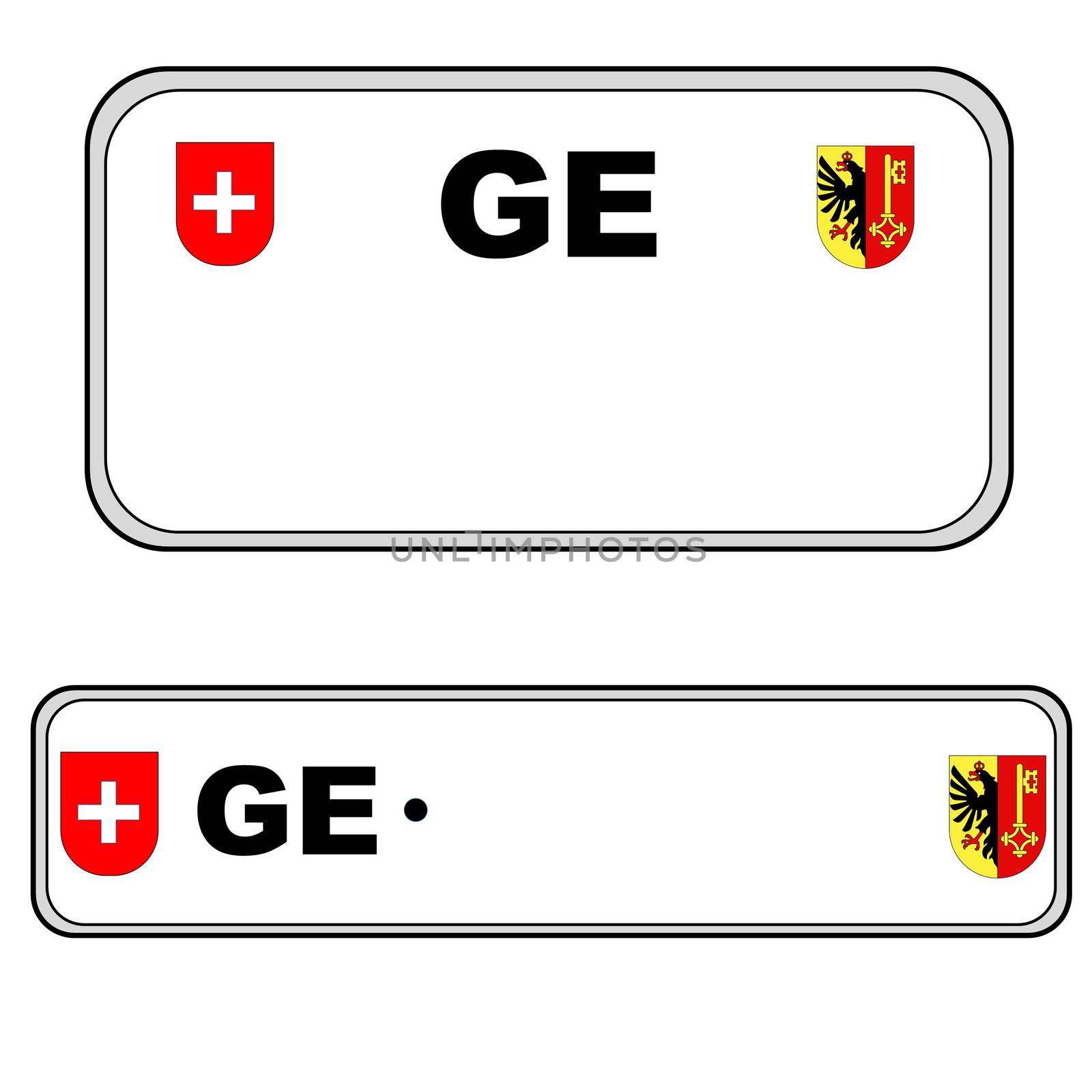 Geneva front and back plate numbers, Switzerland, in white background