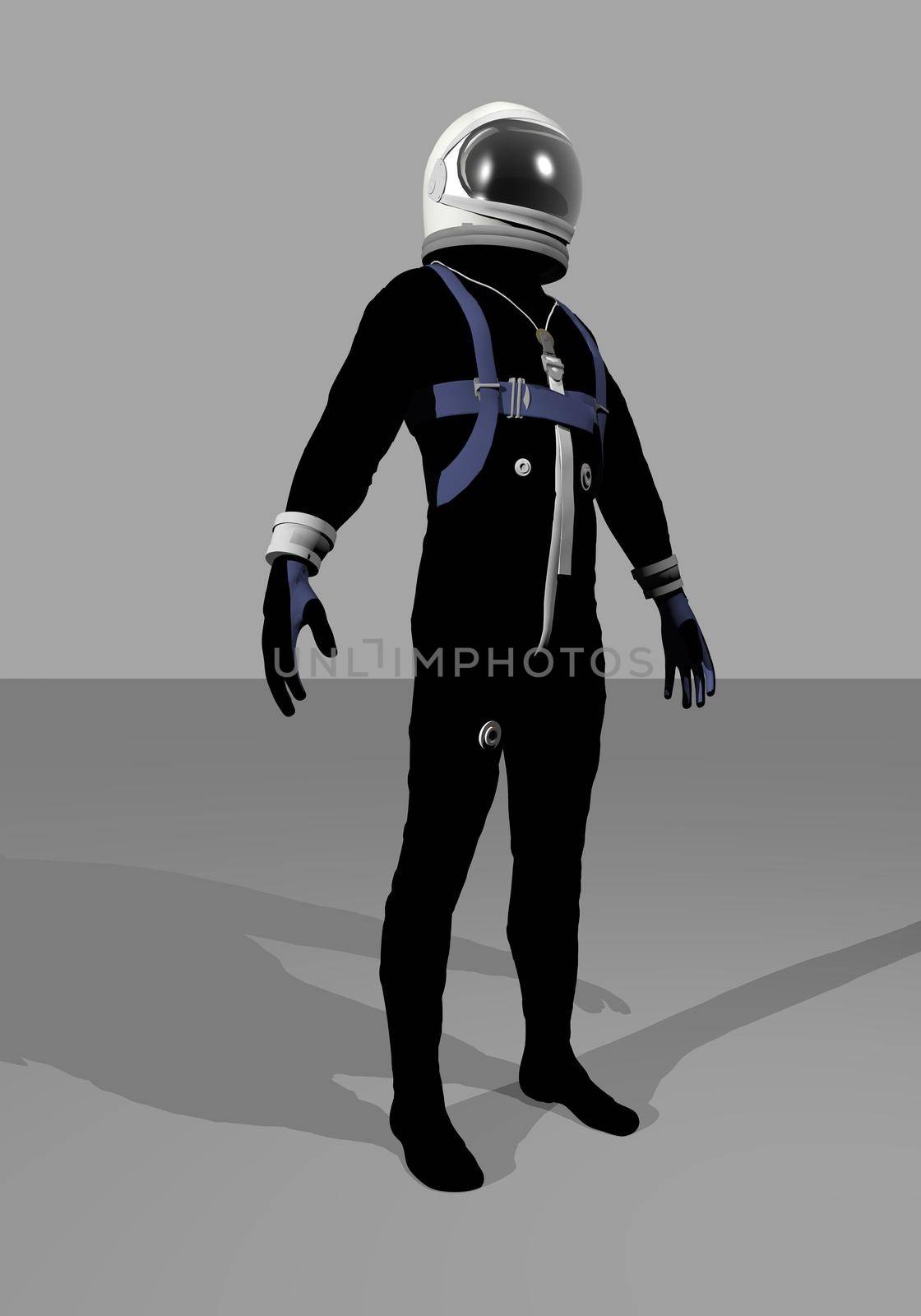 Black mercury space suit standing in grey background - Elements of this image furnished by NASA