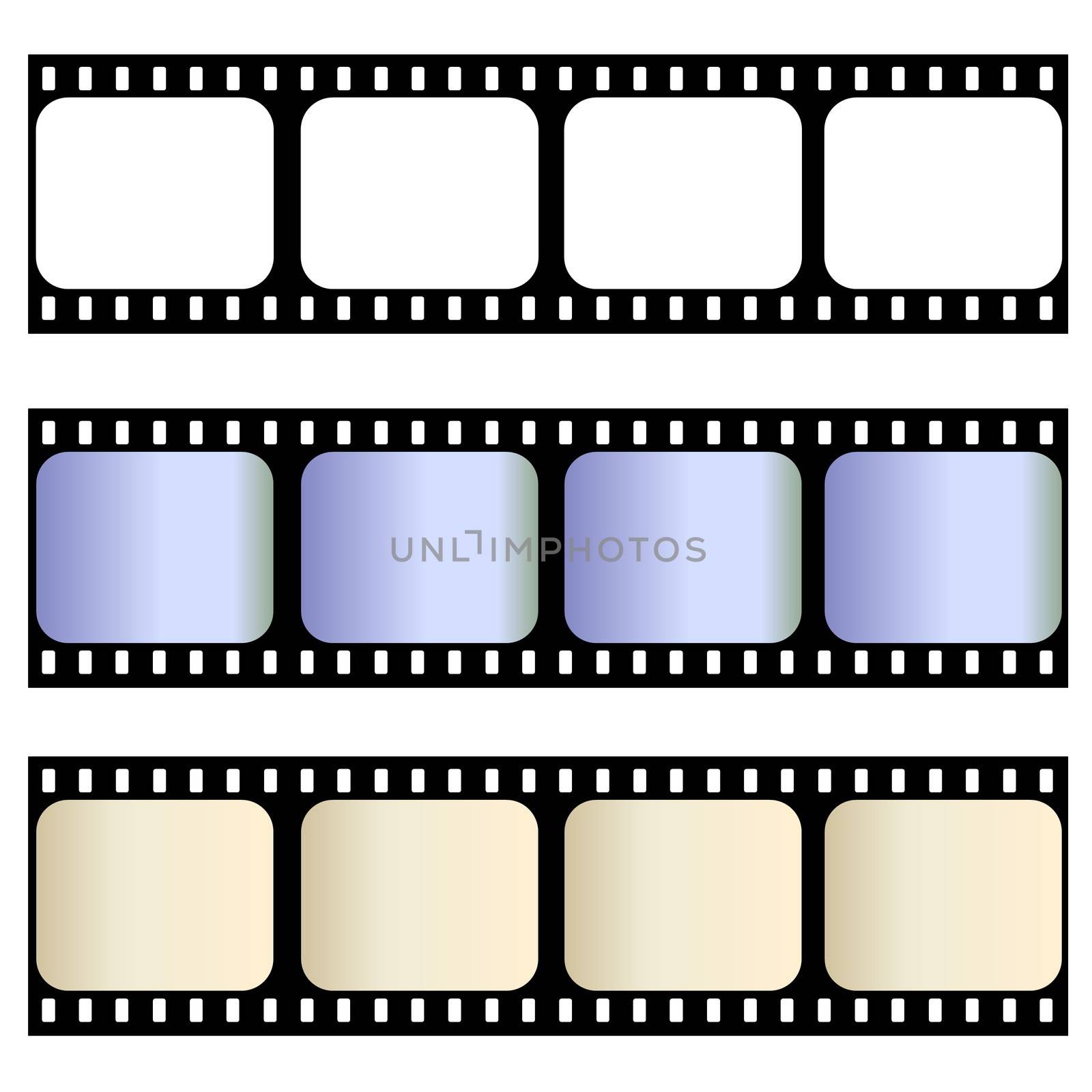 Three old film strips isolated in white background