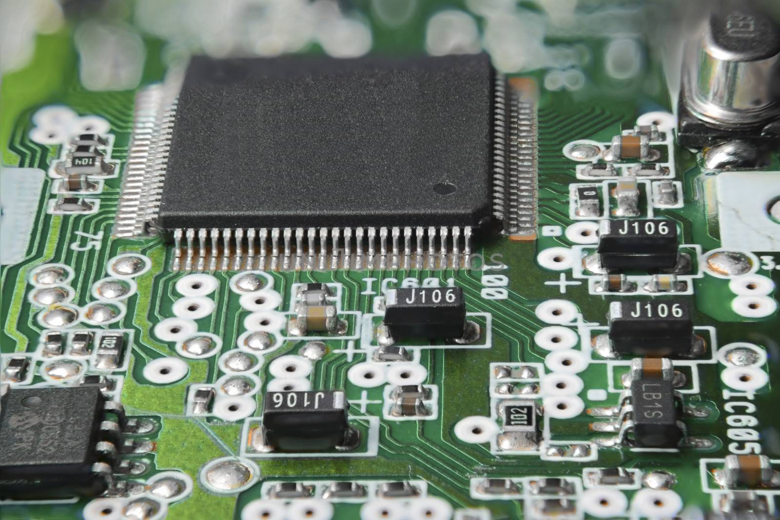 Circuit board with chips and microprocessor