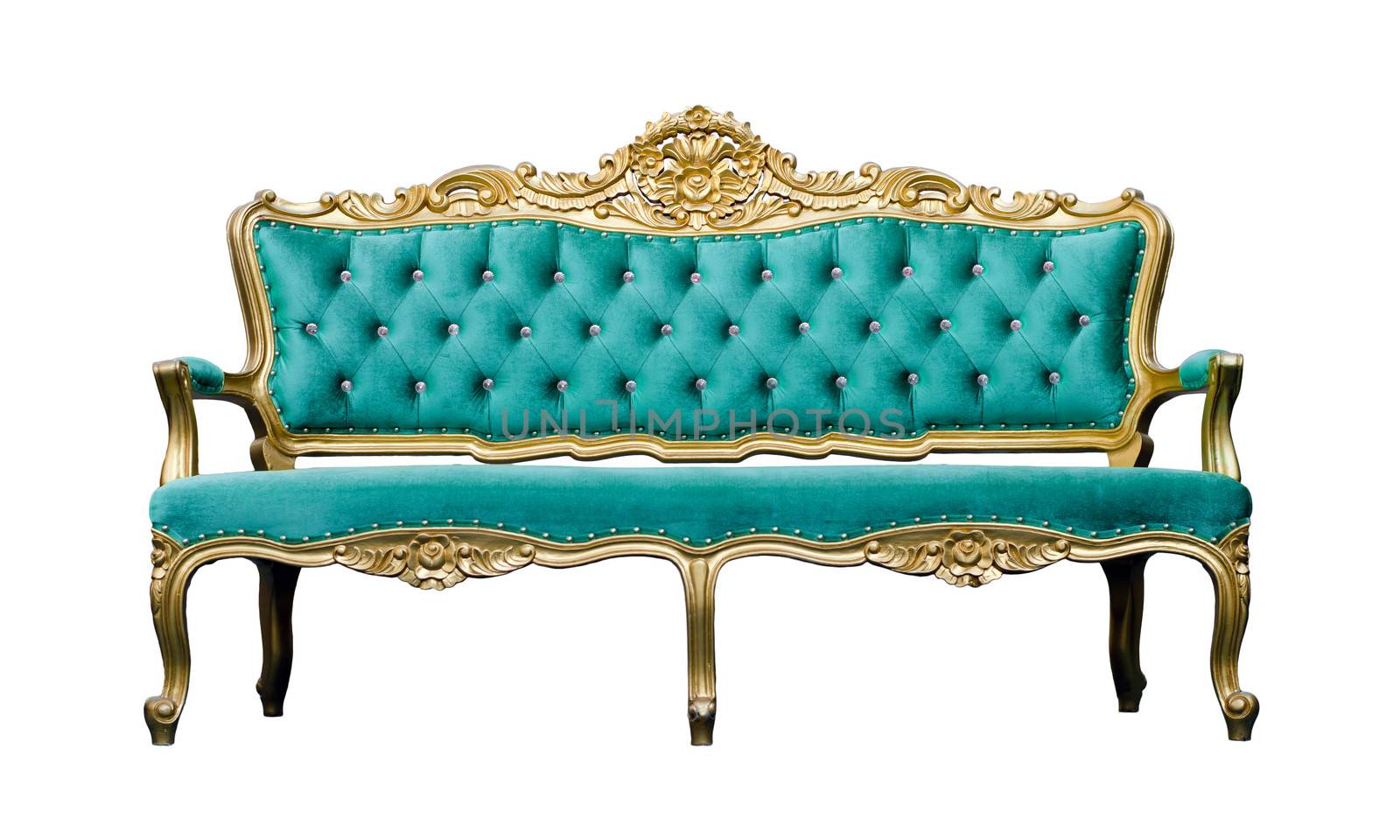 Vintage luxury turquoise sofa Armchair isolated on white  by siraanamwong