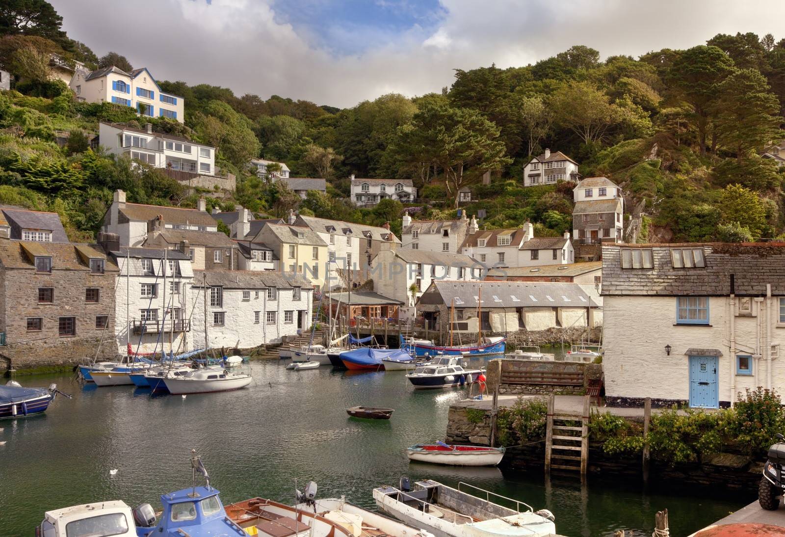 The pretty harbour at Polperro, Cornwall, England.