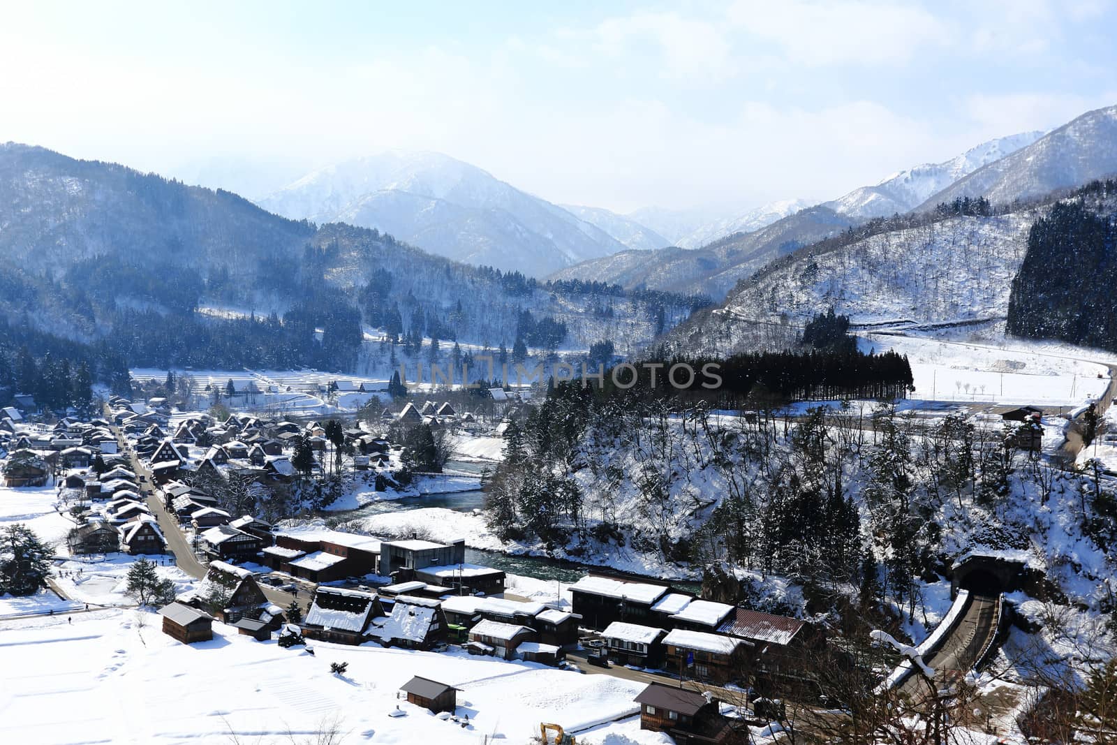 View from the Shiroyama Viewpoint at Gassho-zukuri Village, Shirakawago, Japan