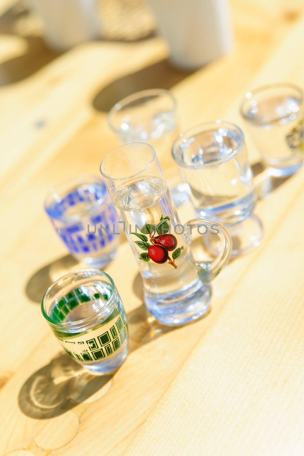 different liquers in shotglasses for the wedding guests