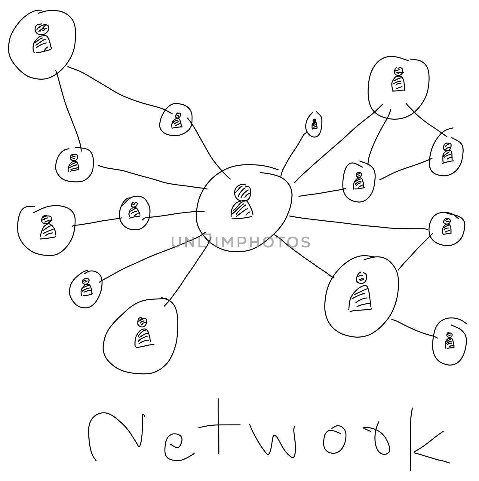 Business drawing social network on white background