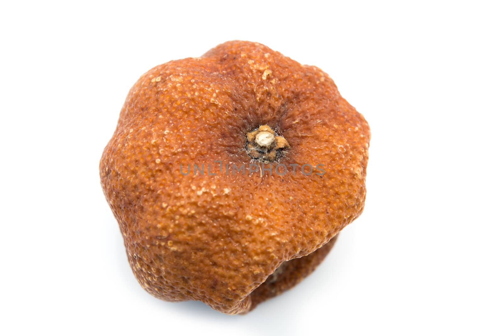 Rotten orange isolated on a white background