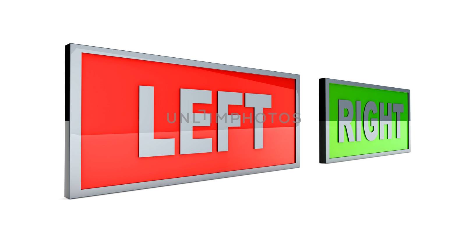 Left and right. Political directions. 3D rendered illustration, Isolated on white.