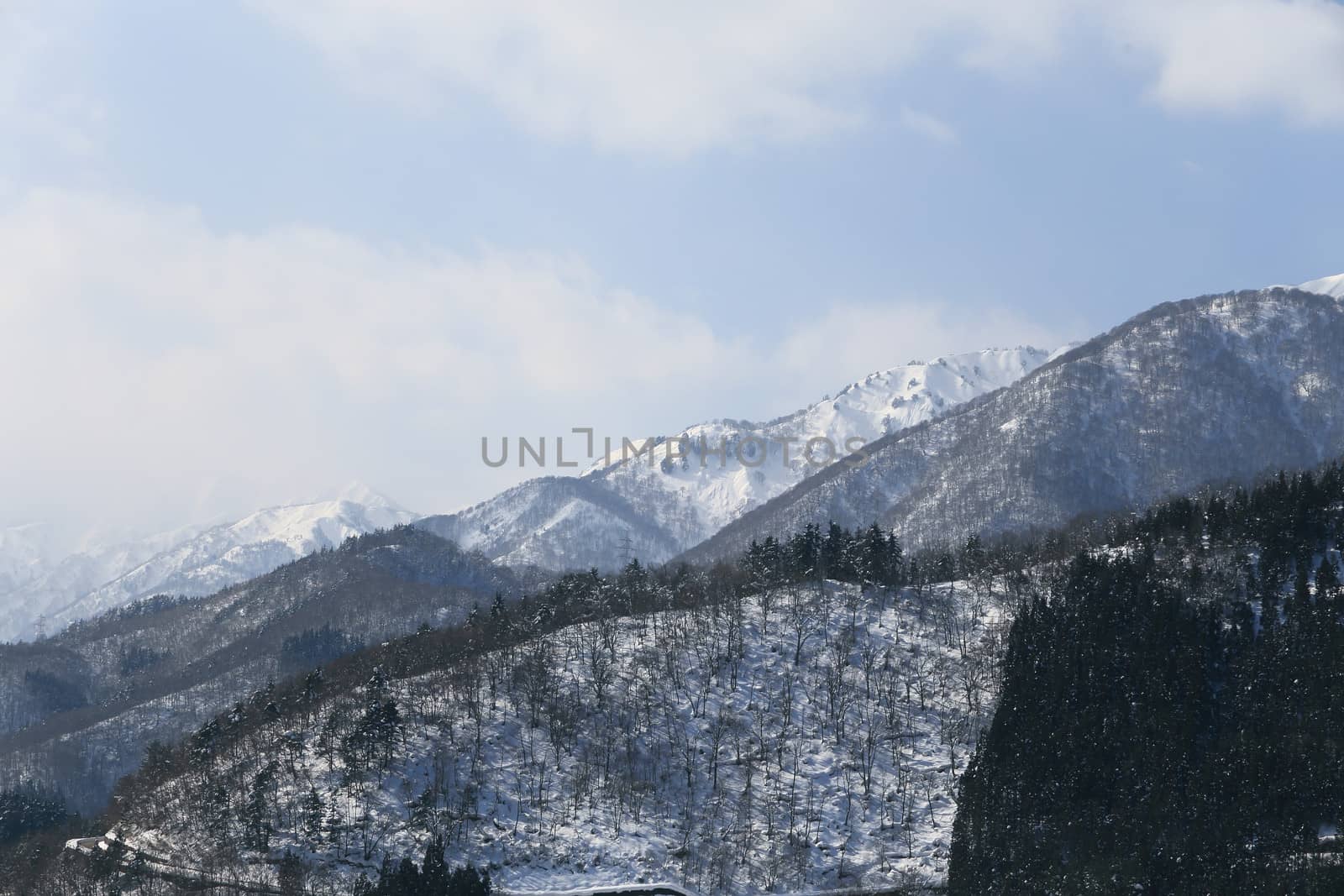 snow covered mountain in Takayama japan