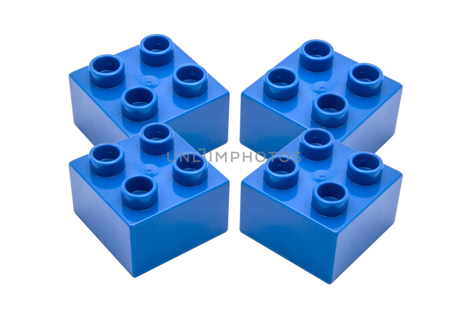 Blue building blocks closeup on white background 