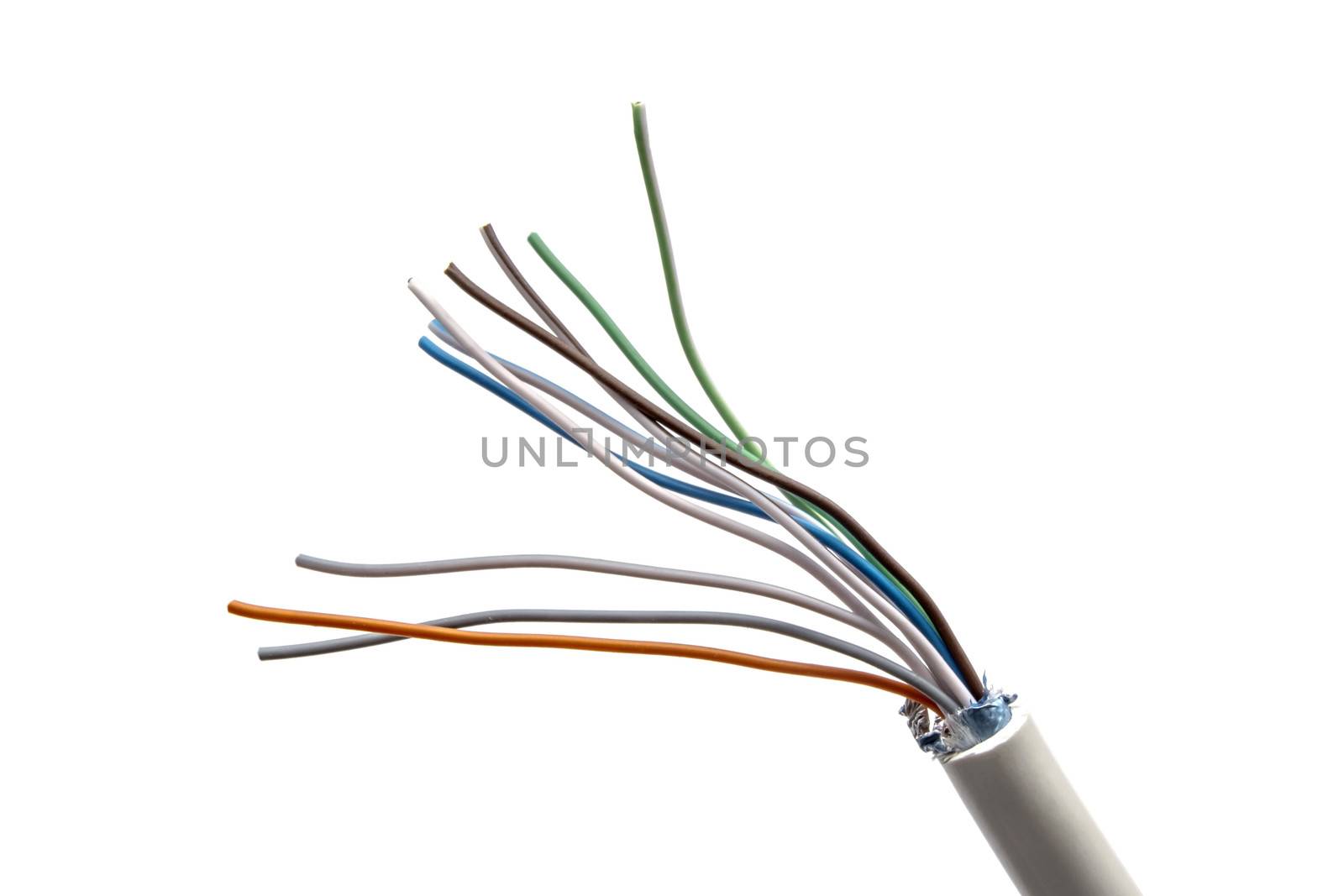 Colorful cable closeup on white background 