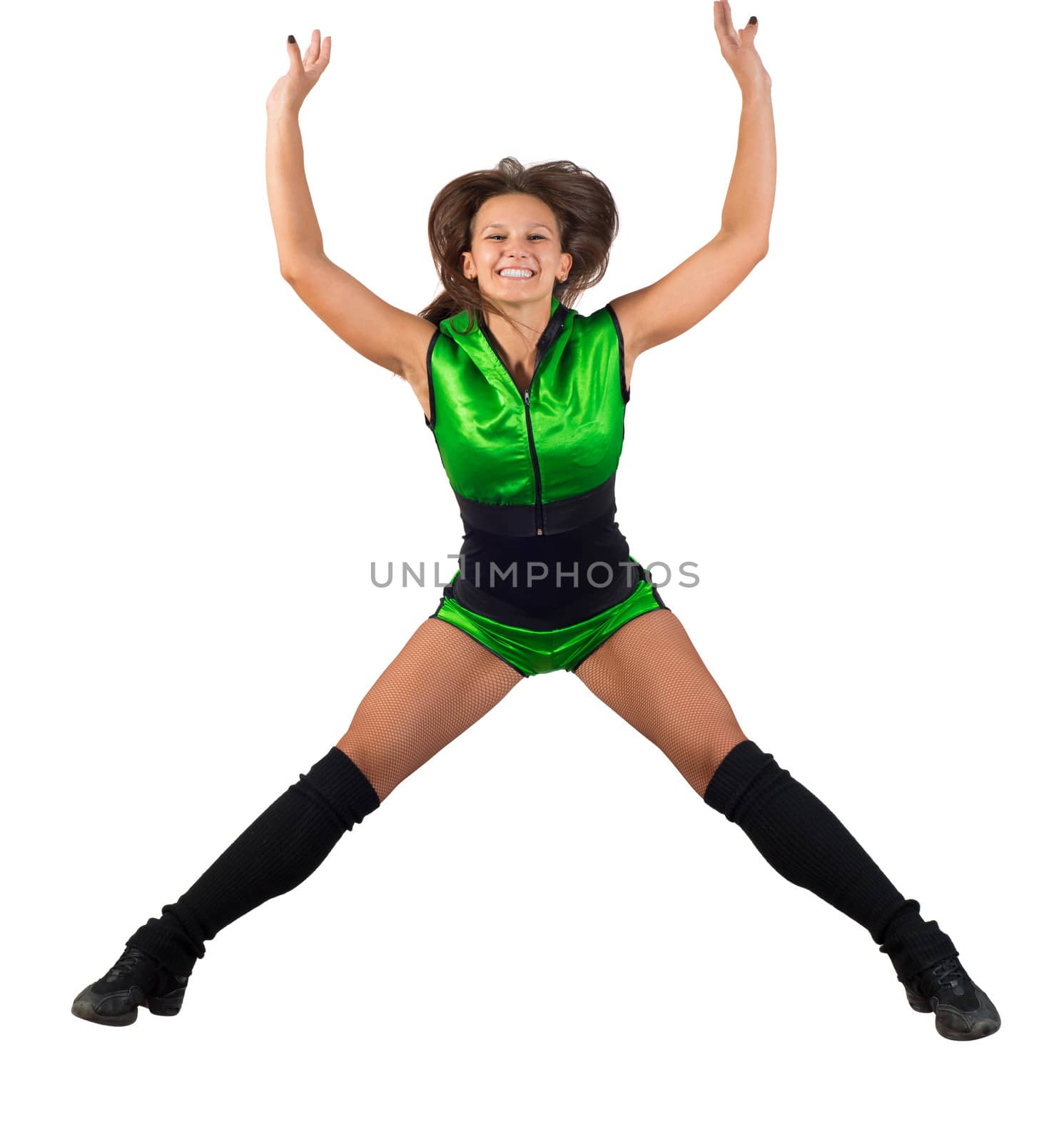 image of a athletic young woman jumping, isolated on white background