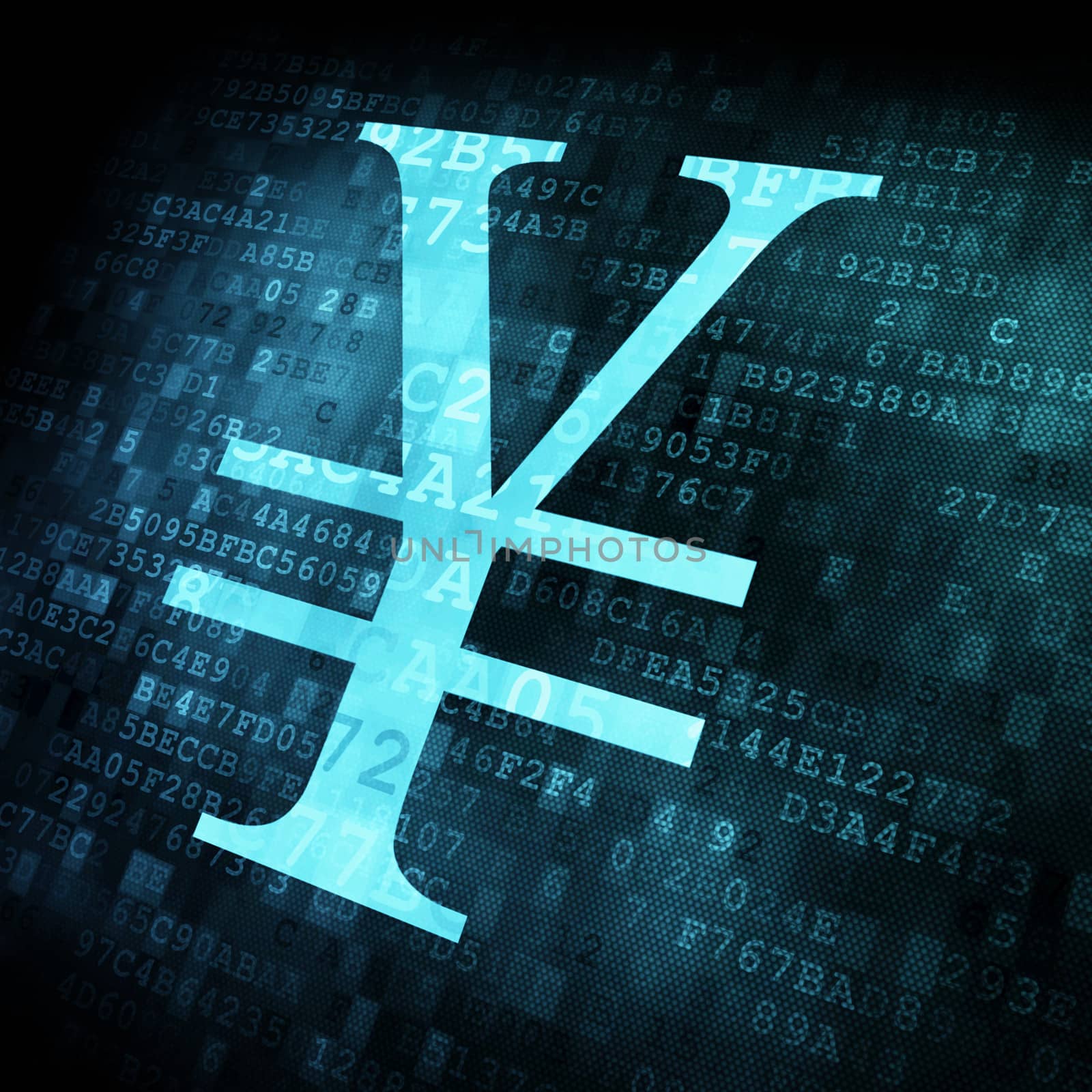 Yen sign on digital screen, 3d render