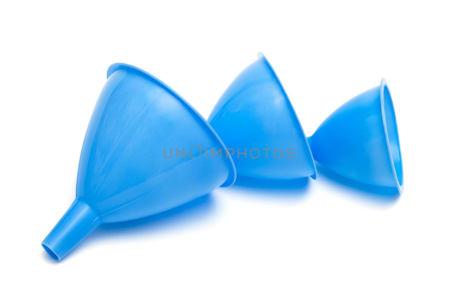 Three blue funnel with a white background