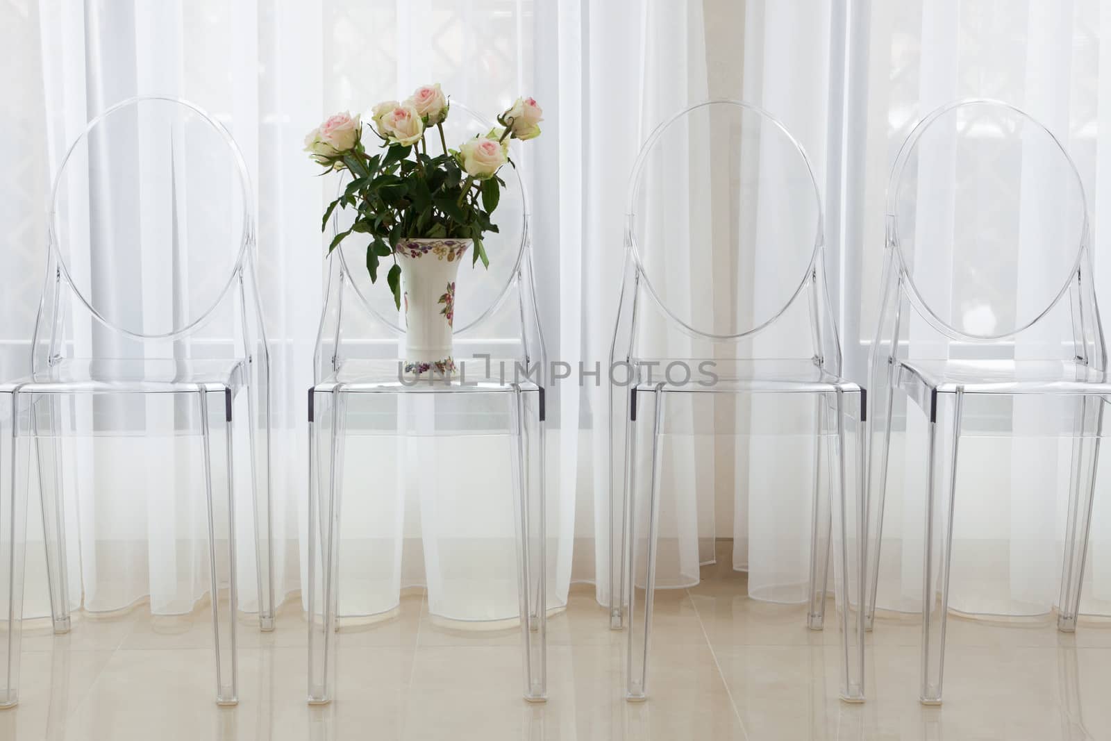 Bouquet of flowers on a chair in modern flat