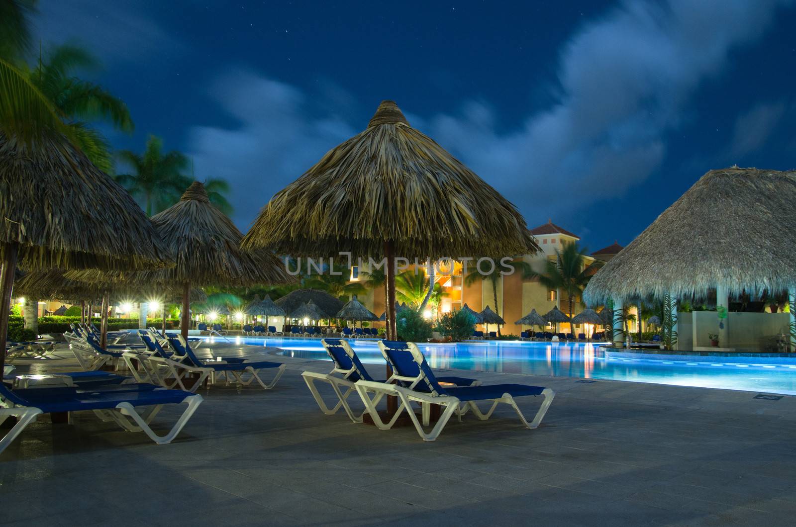 Swimming pool in night illumination