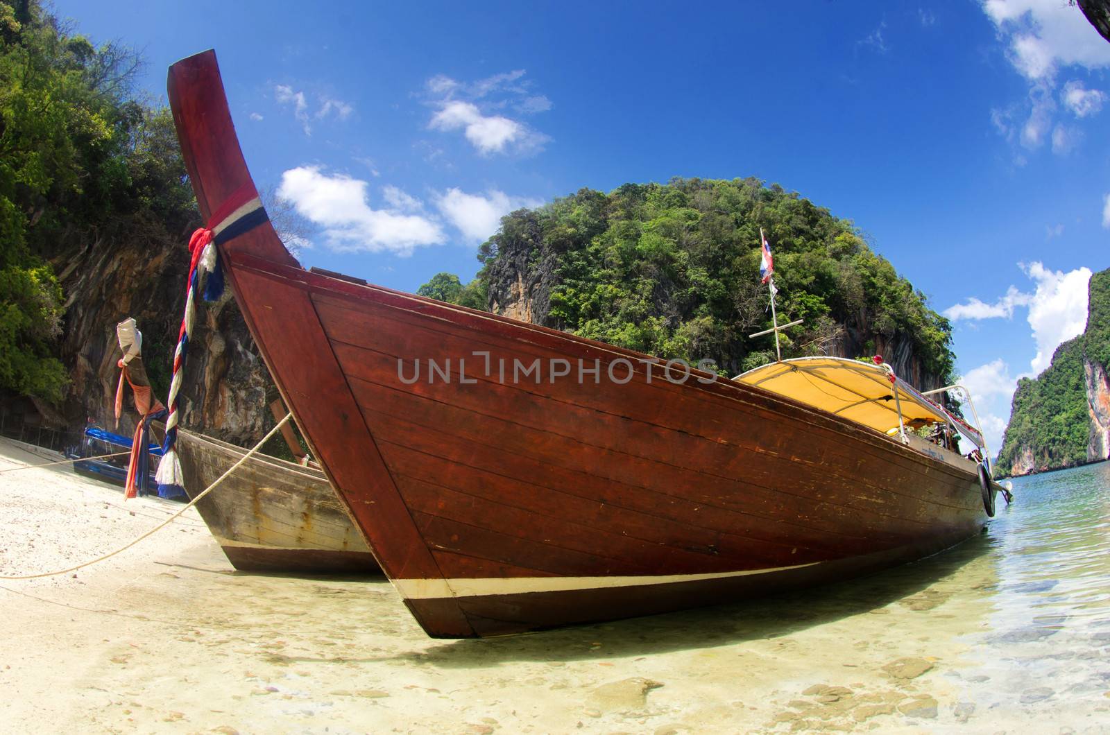 Tropical beach, longtail boats, Andaman Sea, Thailand