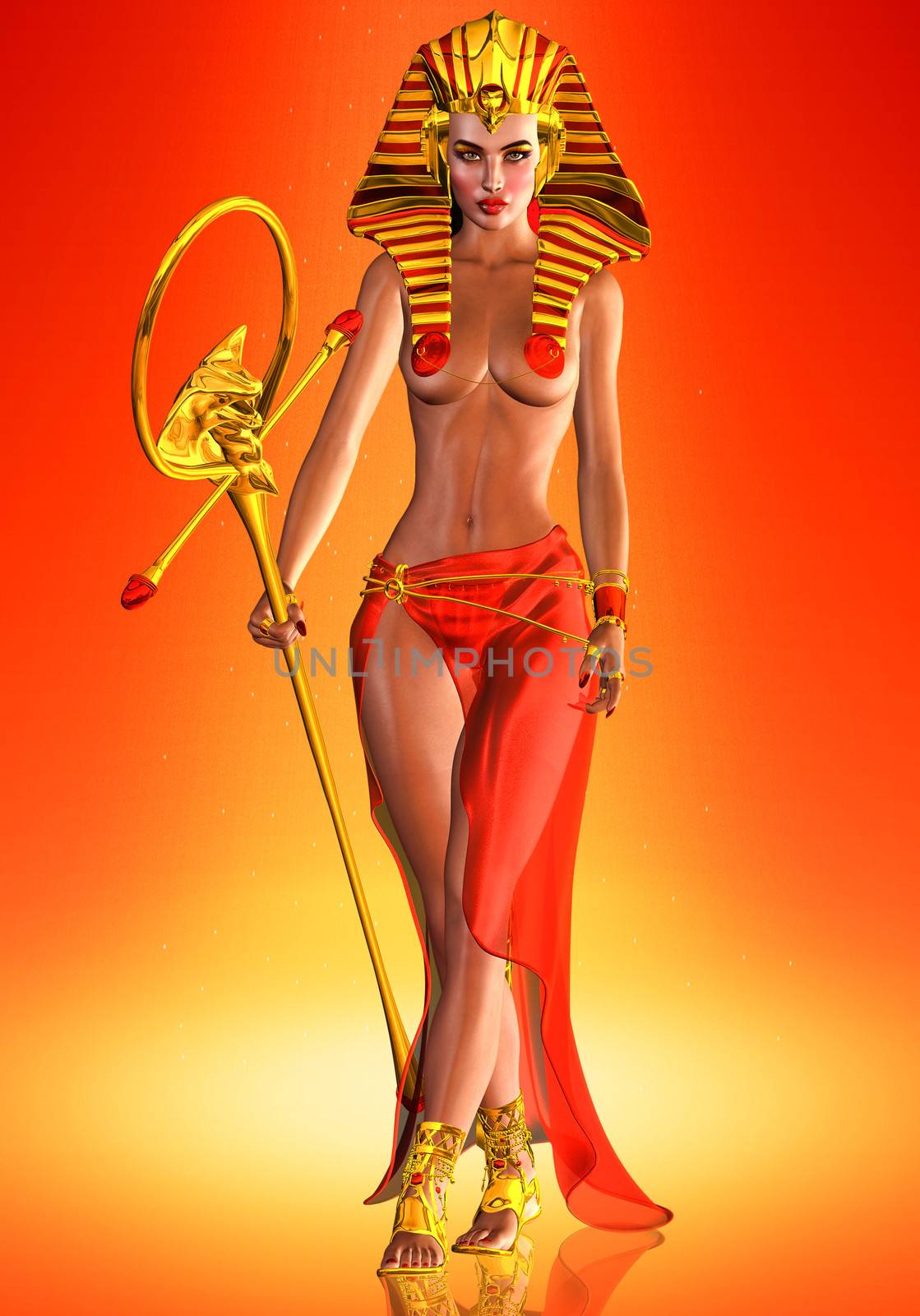 Concept art of Cleopatra, Nefertiti or Hatshepsut.  Female Egyptian Pharaoh's who stood tall and ruled with the gumption of a god.