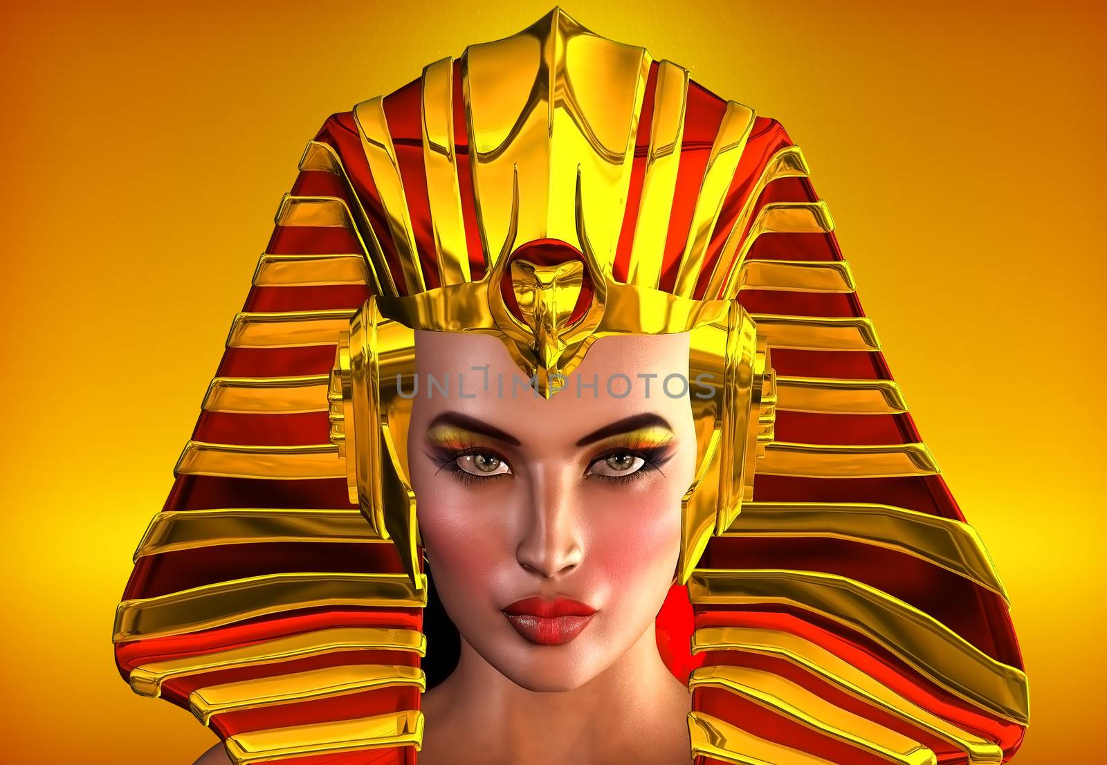 This is a concept art portrait of a female pharaoh of Egypt. Inspiration for use as Hatshepsut, Nefertiti, Cleopatra, or to portray any ancient Egyptian queen.