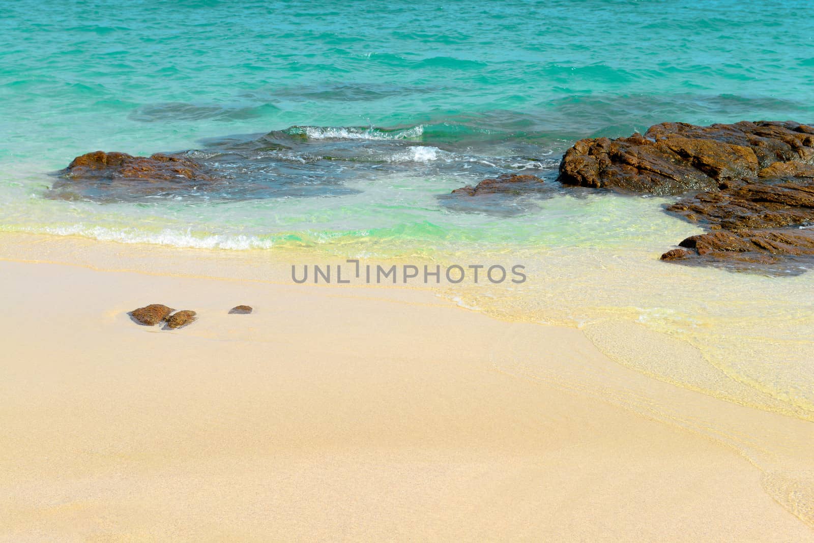 Sand beach with rocks. Koh Samet - Khao Laem Ya National Park, Rayong, Gulf of Thailand coast