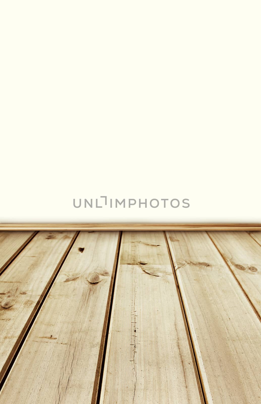 Wooden floorboards and blank wall for advertising copy