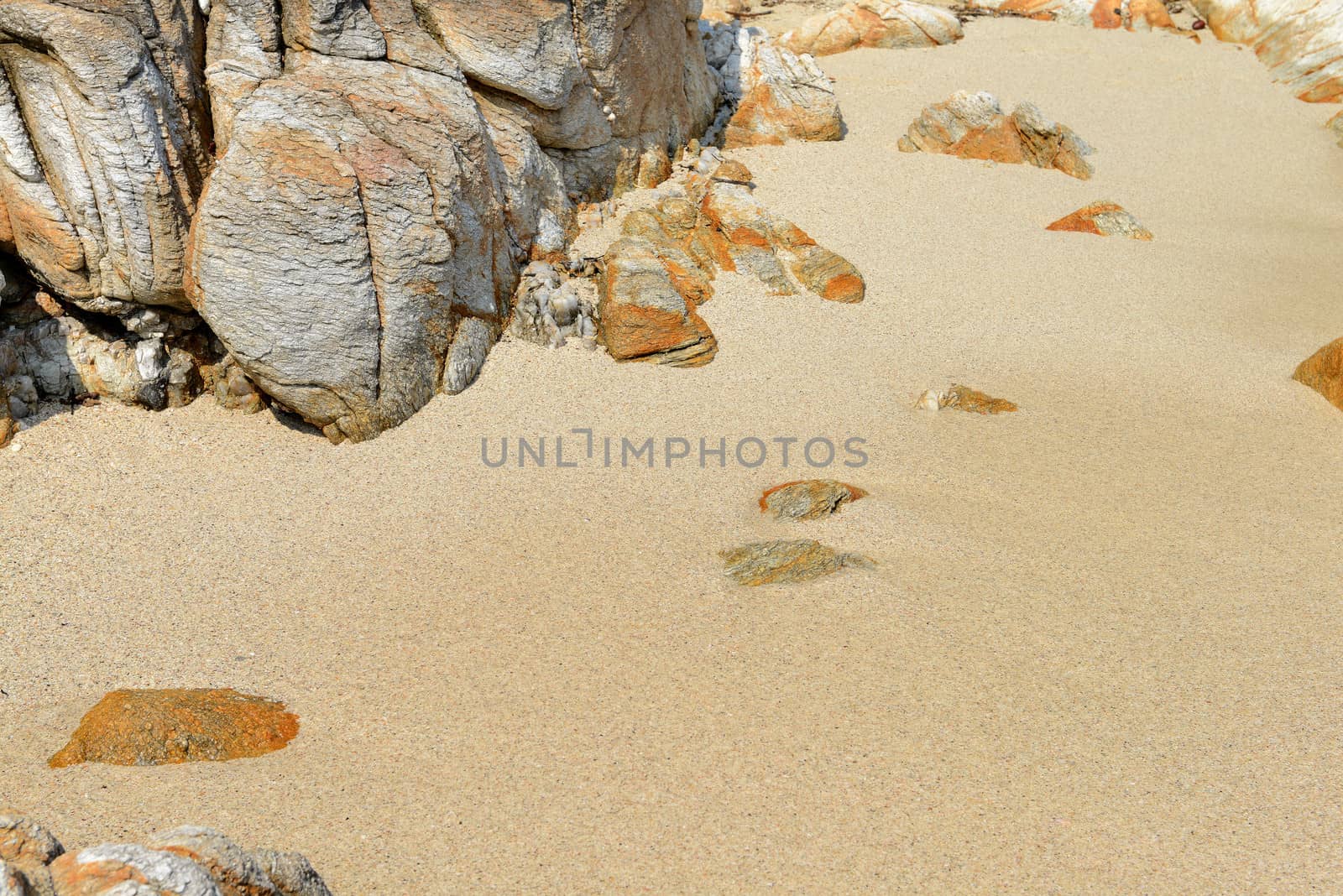 Beach with Rocks Sand and Waves by opasstudio