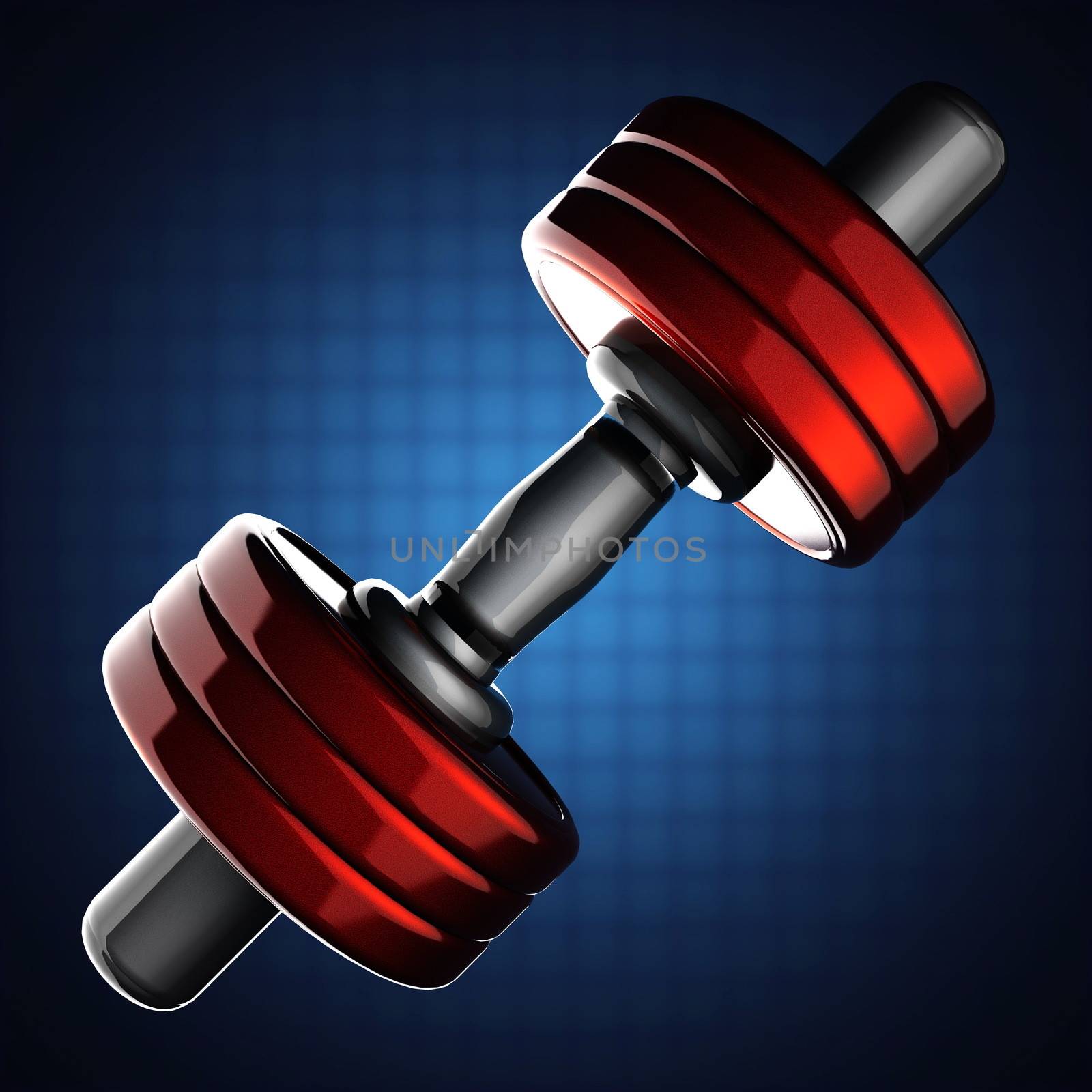 Metal dumbbell on blue background