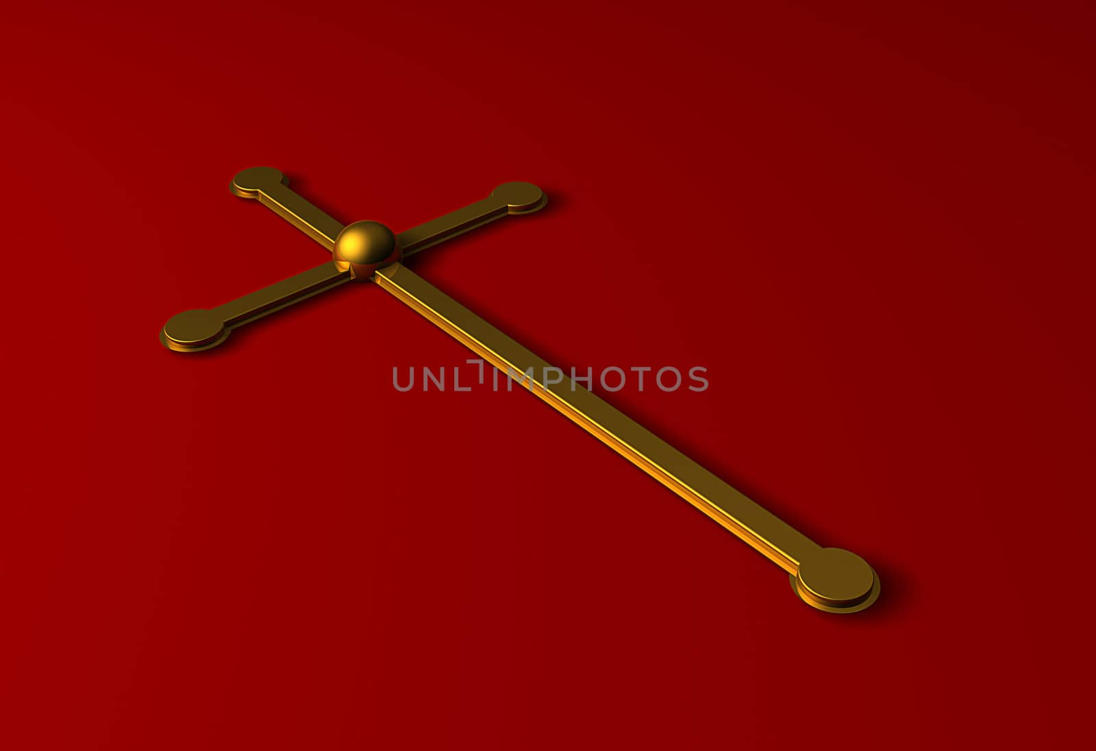 Gold cross on red background  made in 3d software