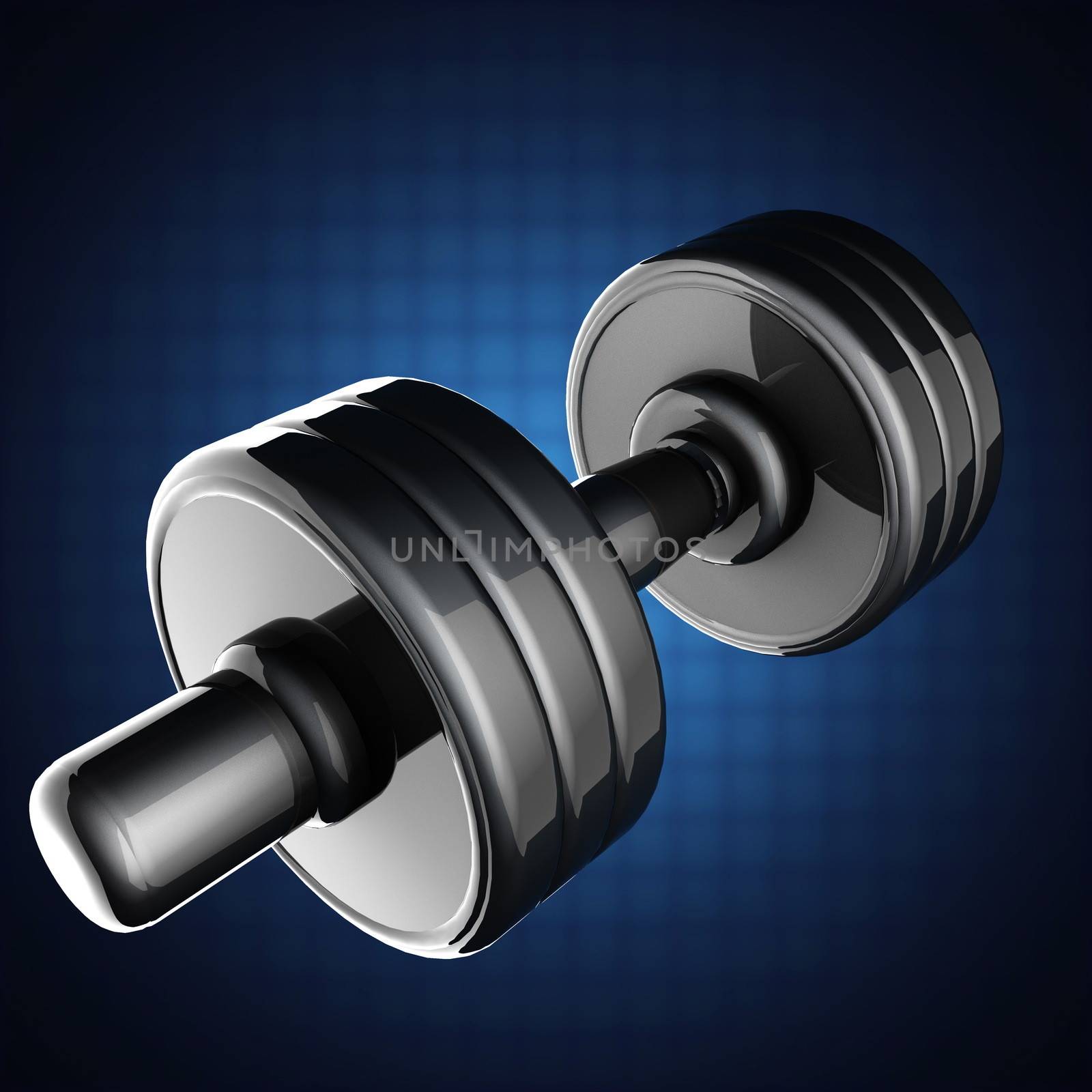 Metal dumbbell on blue background