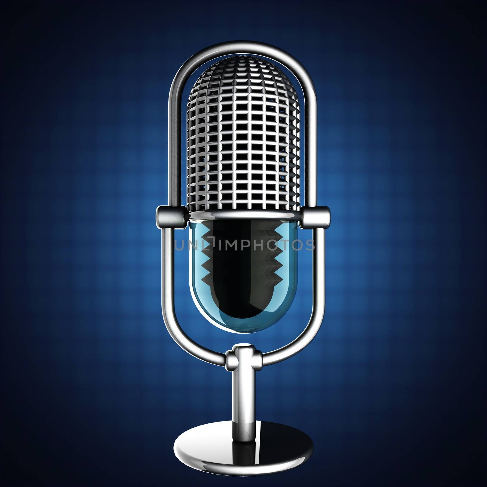 Retro microphone on blue background