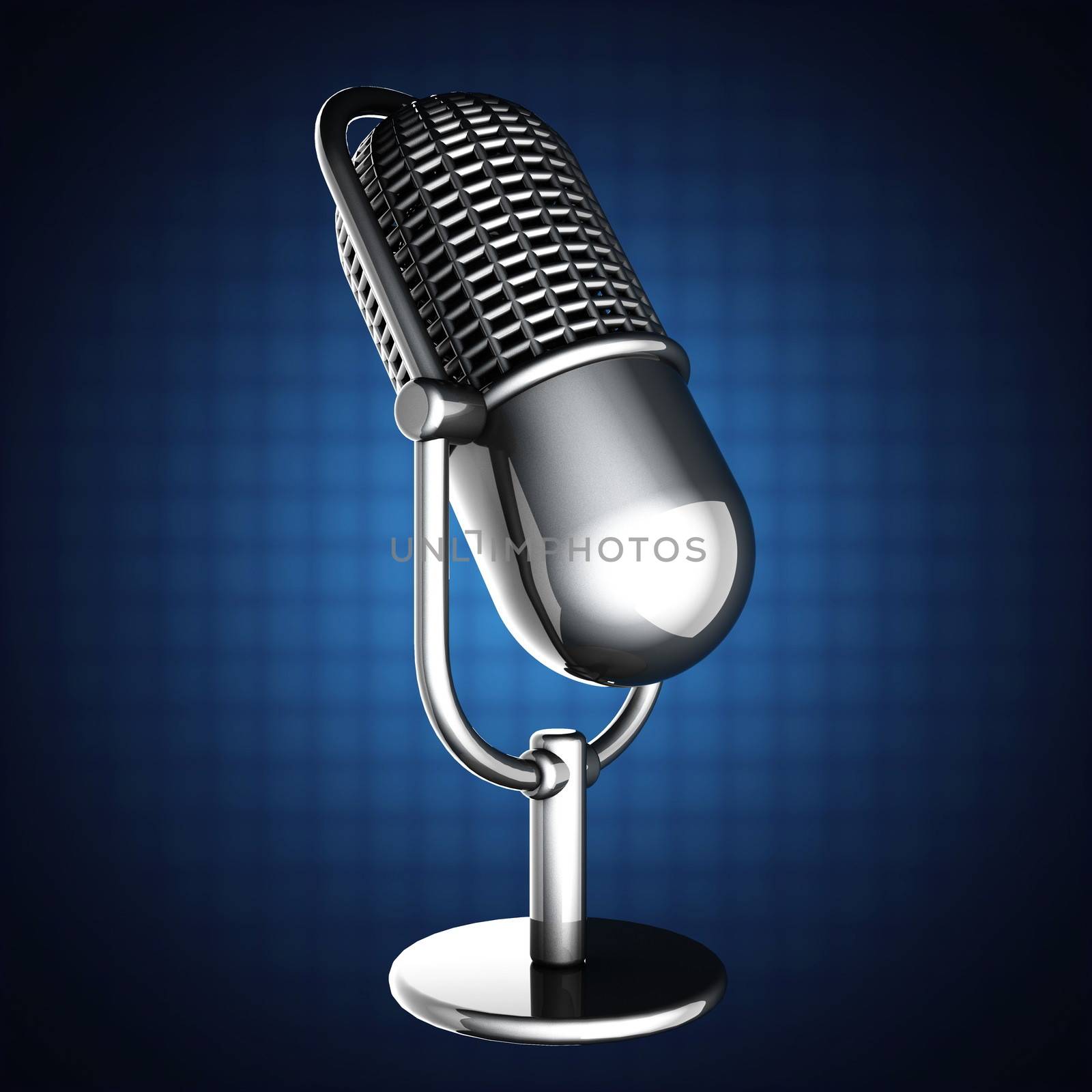 Retro microphone on blue background