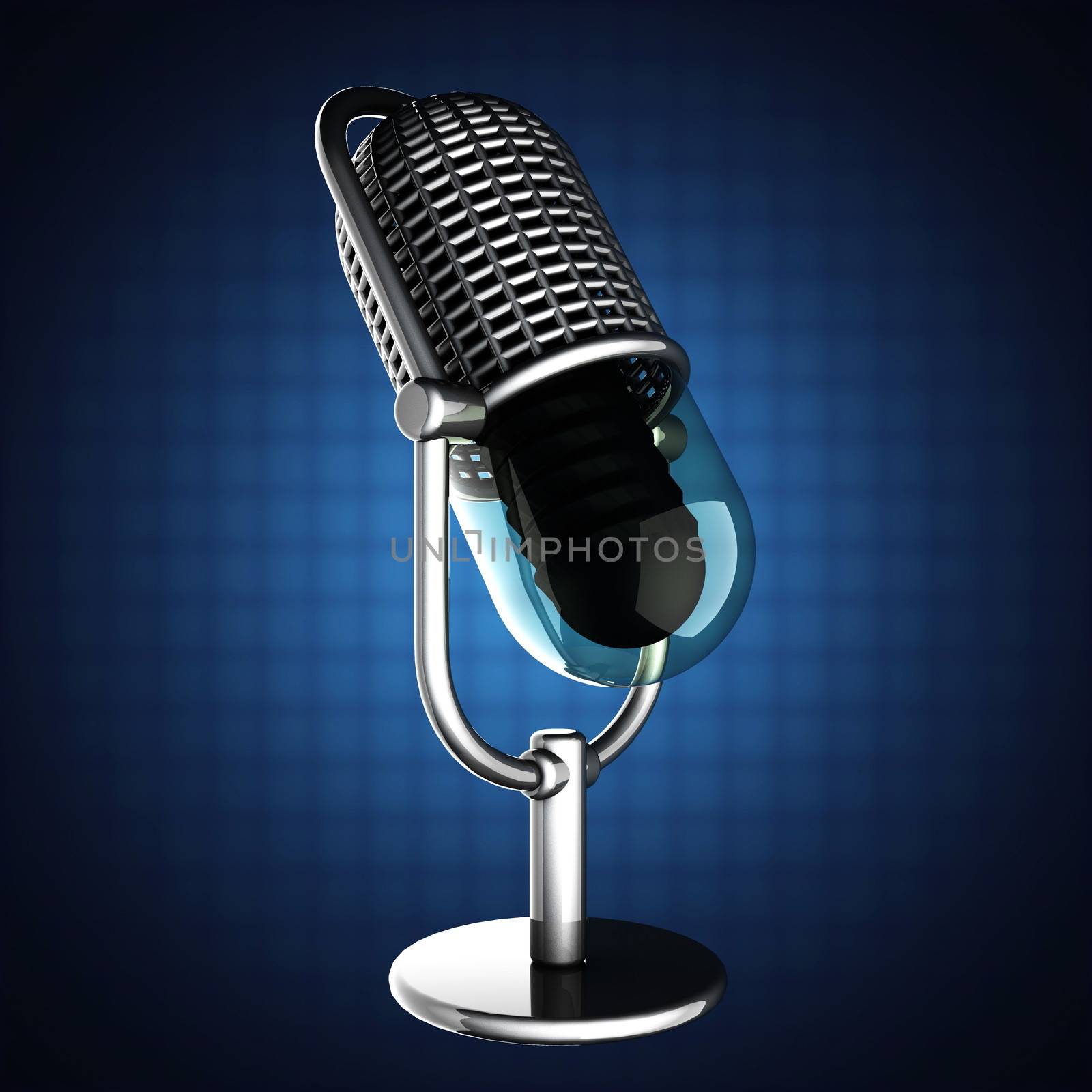 Retro microphone on blue background