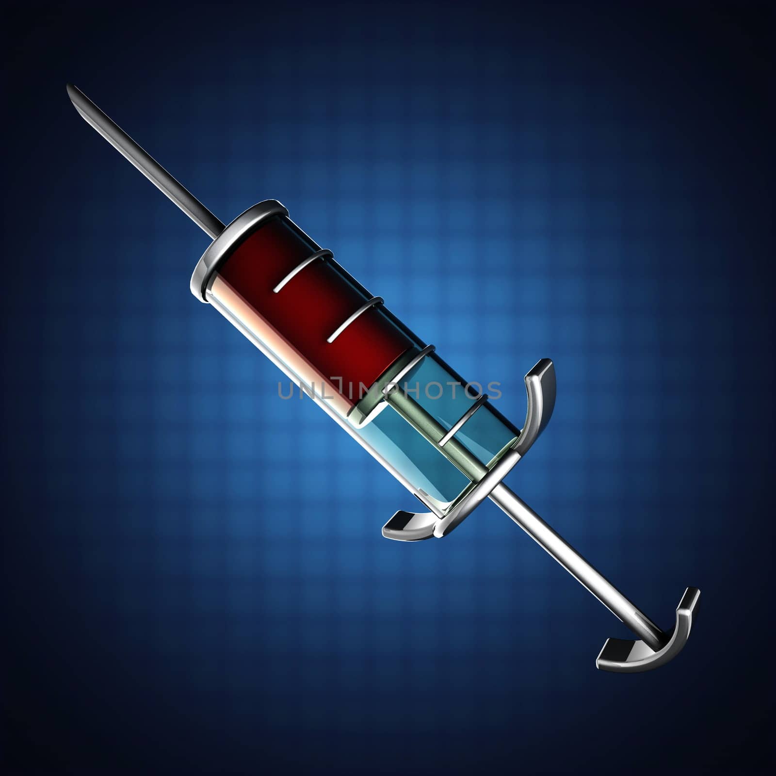 Glass syringe on blue background