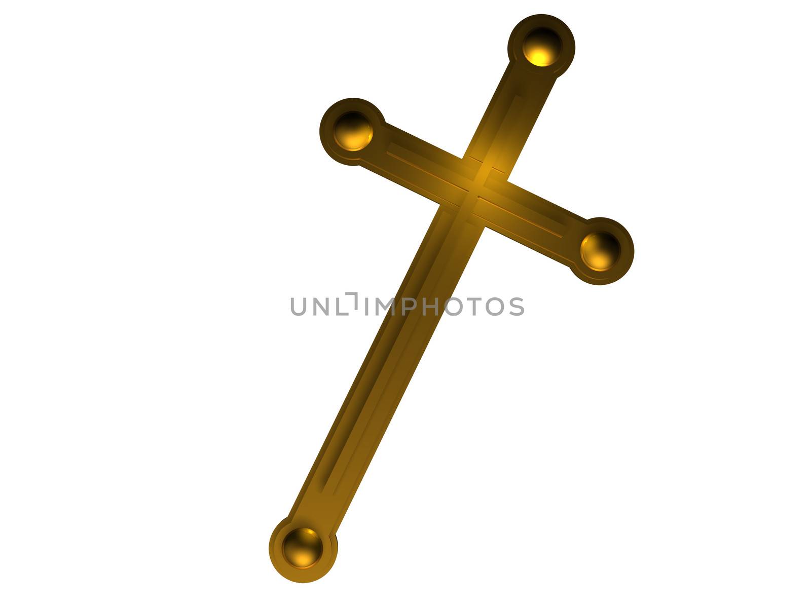 Cross made from gold  isolated on white