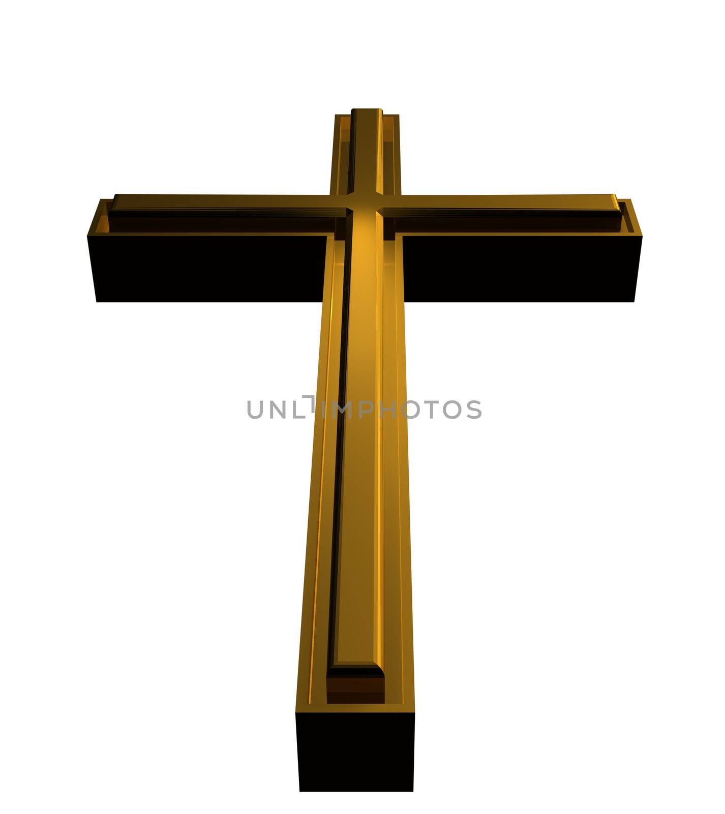 Cross made from gold  isolated on white