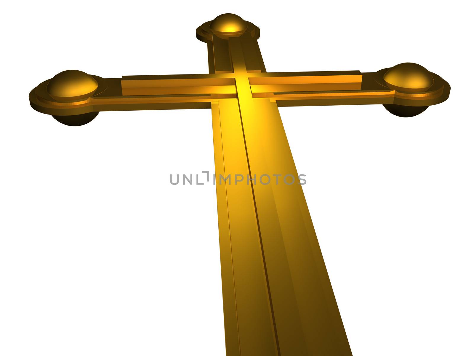 Cross made from gold  isolated on white