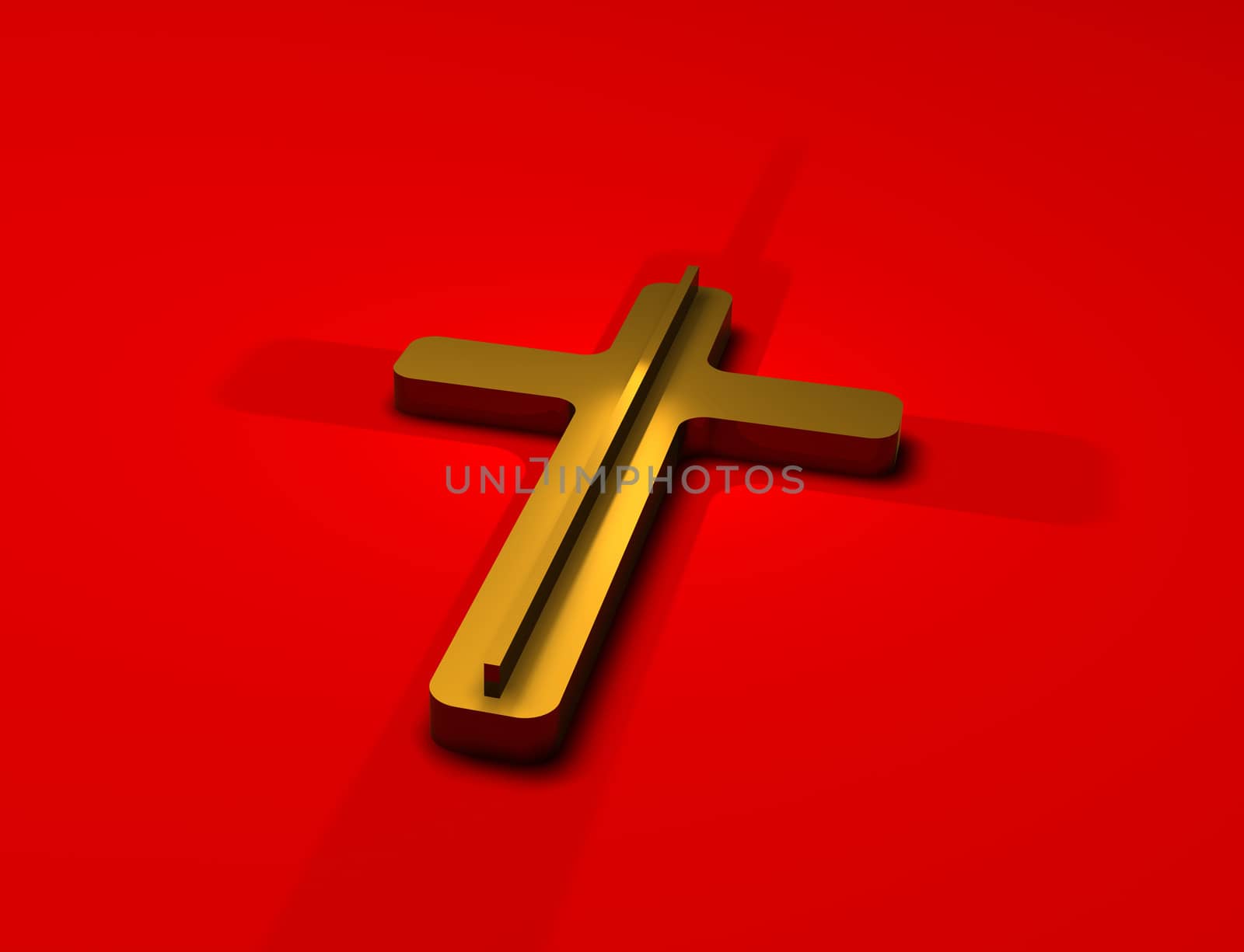 Gold cross on red background by vitanovski