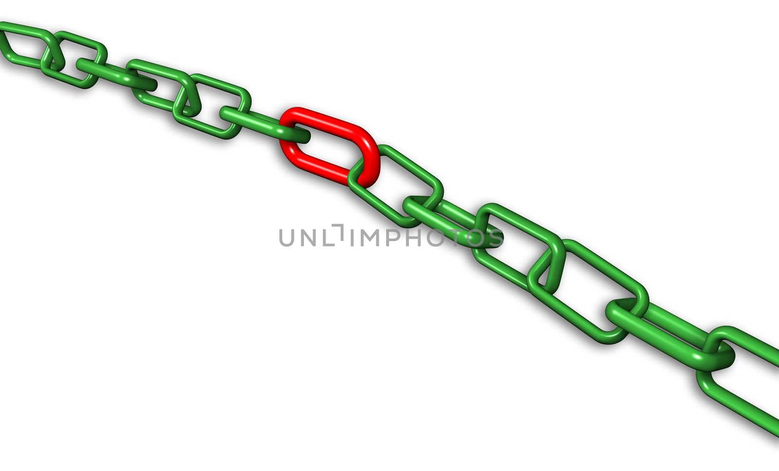 3d illustration of a group of green  end red chain  isolated on white