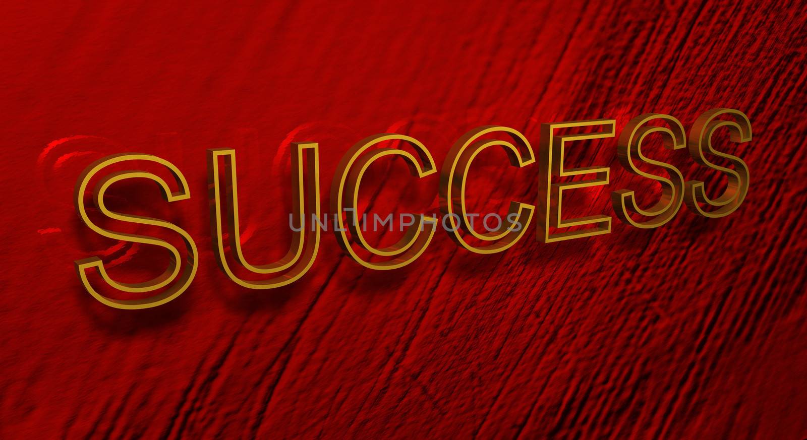 Word Success. The word Success is chiseled by gold letters on a red wall.