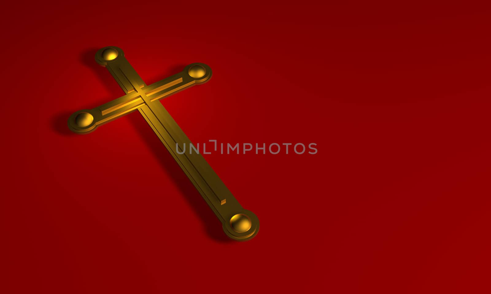 Gold cross on red background made in 3d software