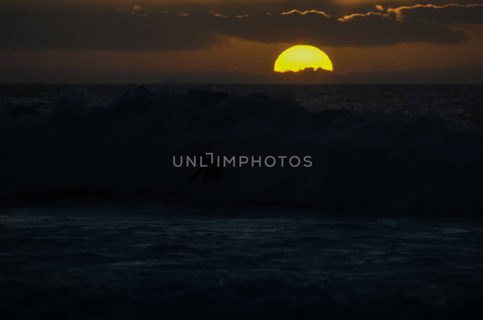 Big Orange Hard Sun at Sunset in the Ocean Canary Island Spain