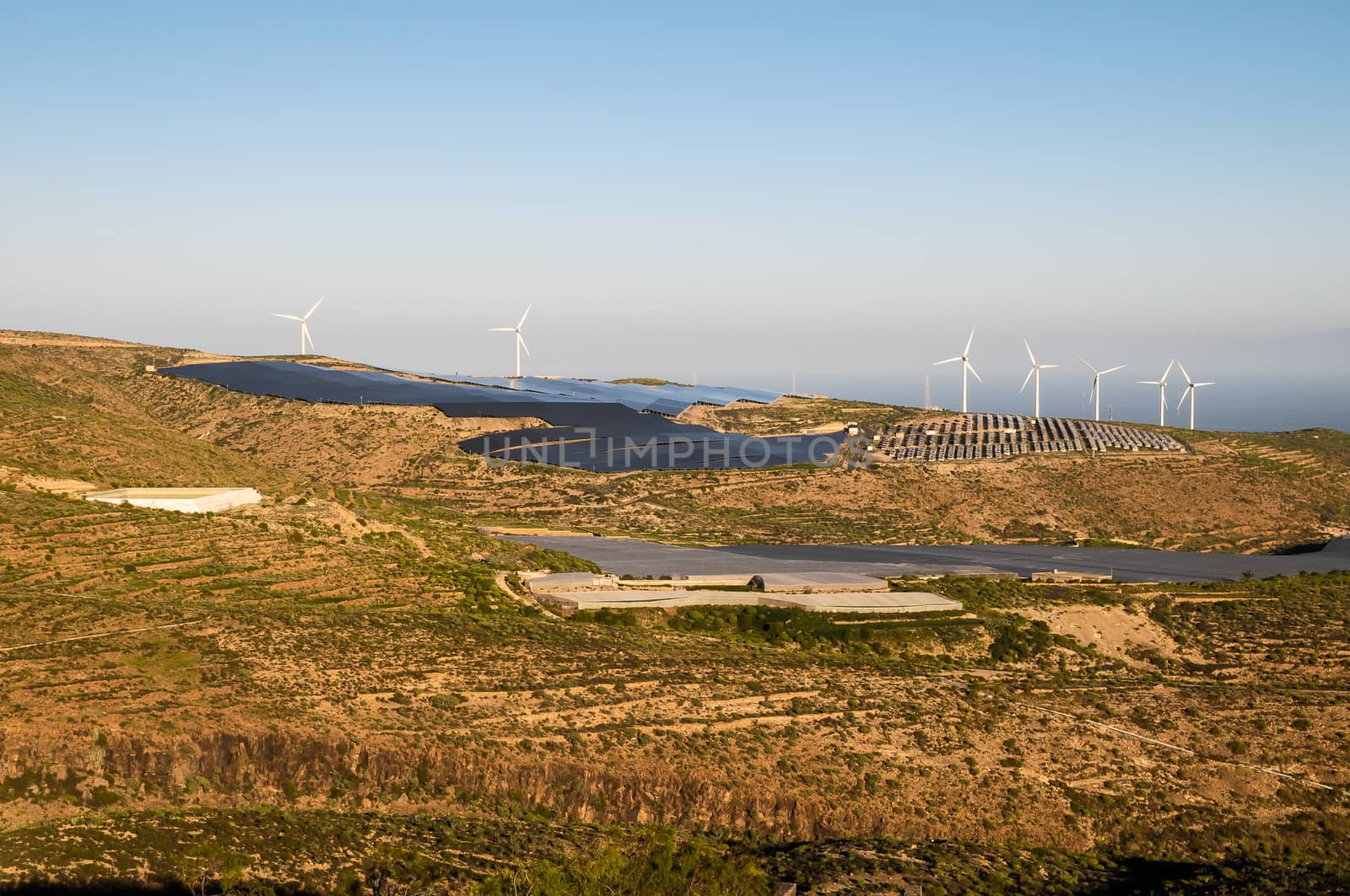 Power Plant Renewable Energy Wind Turbines and Solar Panels
