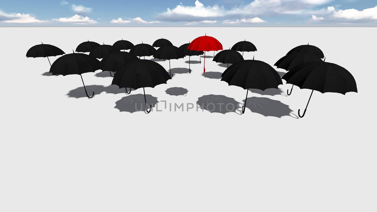 red umbrella Standing Out From The Crowd made in 3d software