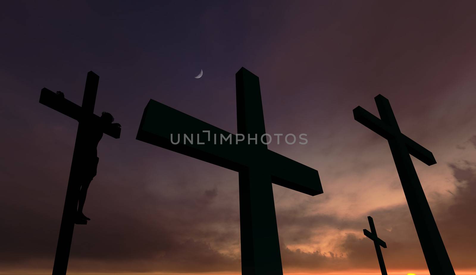 A crucifix silhouette set against a dramatic sky.