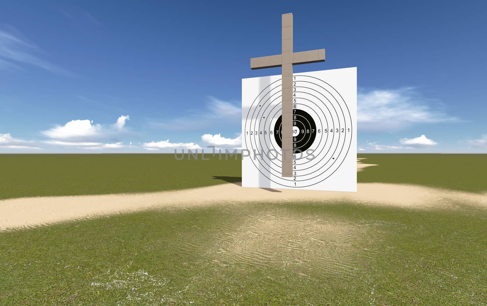 Cross on the target  made in 3d software