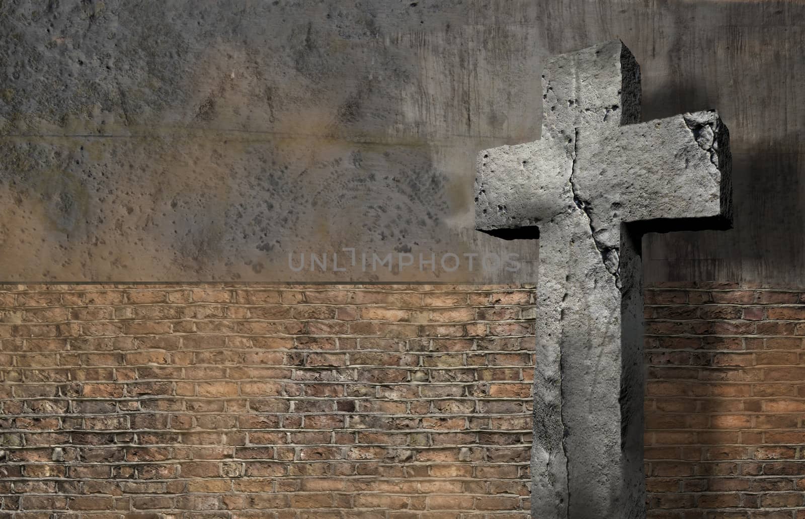 Old Wall With Cross by vitanovski