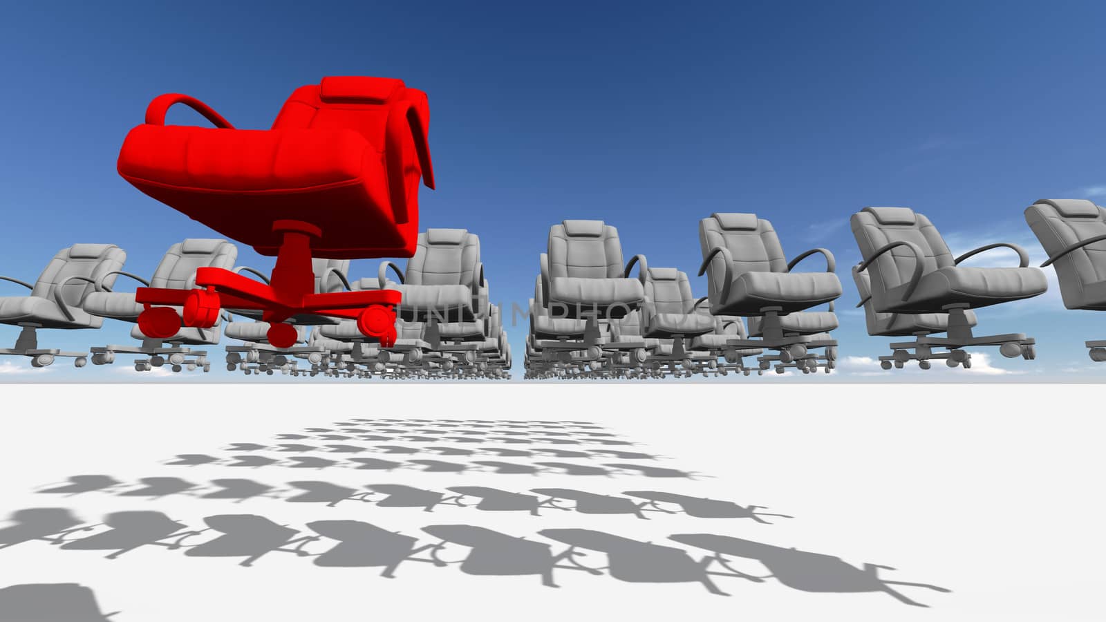 Abstract illustration of red chair " leader "  made in 3d software