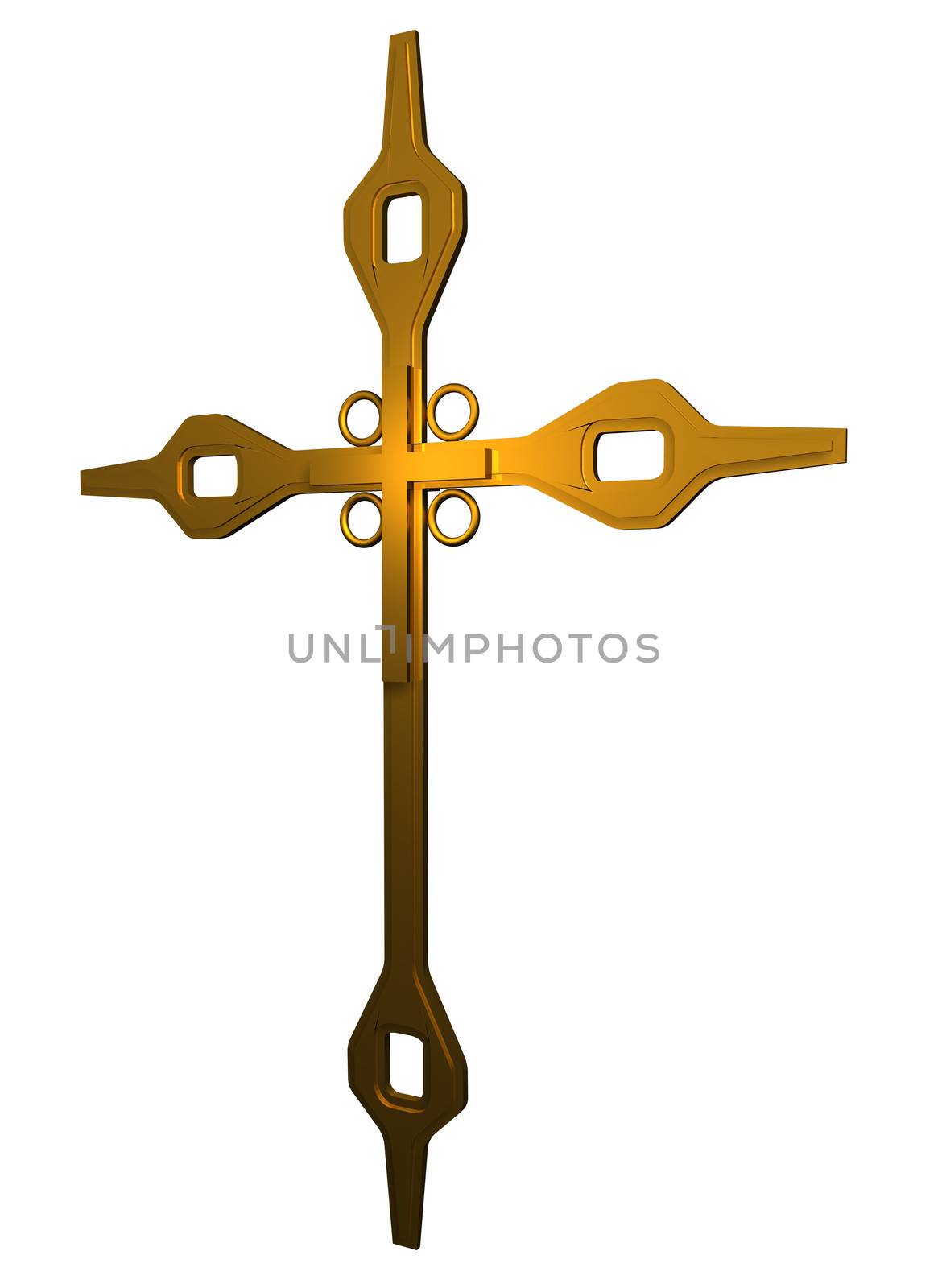 Cross made from gold  isolated on white