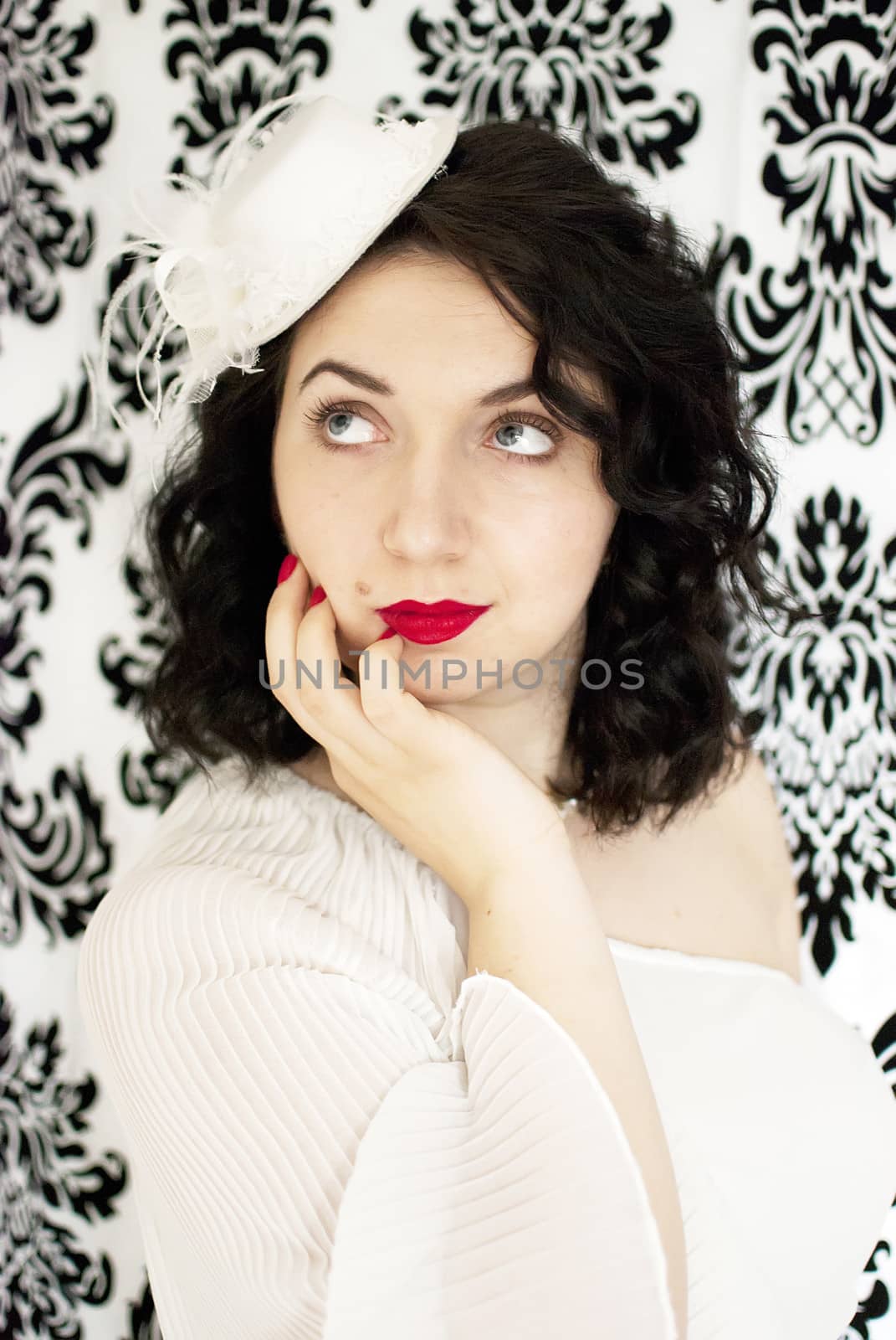 beautiful retro girl portrait in vintage style dress